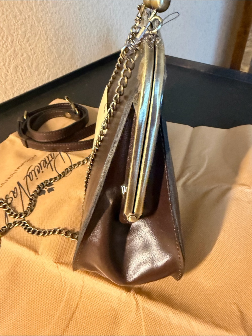 Patricia Nash Iridessa Choco Brn Leather Frame Crossbody Antique Gold Hardware - Picture 16 of 16